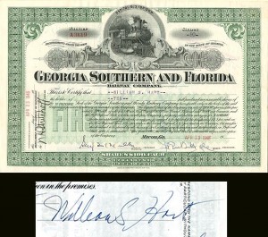 Georgia Southern and Florida Railway Co. signed by Wm. S. Hart